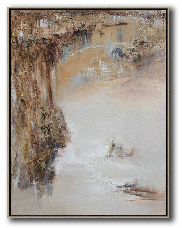 Abstract Landscape Oil Painting,Modern Art Abstract Painting Brown,White,Grey